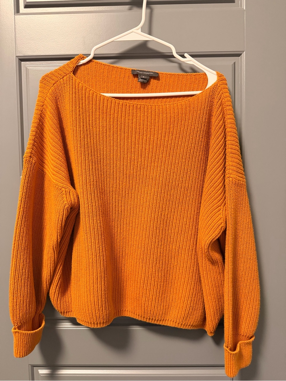French Connection Orange Millie Mozart Boat Neck Pullover Sweater SMALL